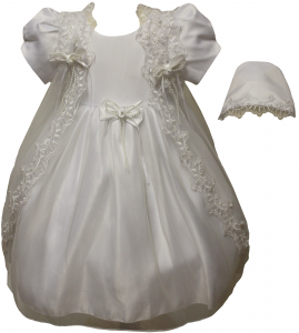GIRLS CHIRISTENING DRESS W/ BONNET HAT 0515421-WHITE